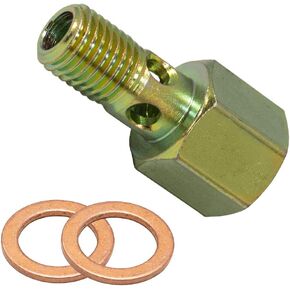 GlowShift Fuel Pressure Banjo Bolt Sensor Thread Adapter Compatible with 24-Valve 5.9L Dodge Ram 2500 3500 Cummins Diesel 1998.5-2007.5 - Installs to Fuel Filter Housing - Includes Crush Washers