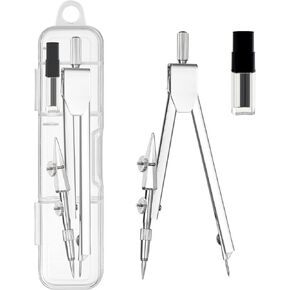2 Pack Student Metal Compass Set for Geometry with Extra Lead Refills, Math Compass, Compass Drawing Tool, Drafting Compass for Students, Compass for Office School Supplies and Woodworking (2)