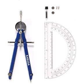 Professional Precision Compass Set, Metal Spring Bow Compass with Protractor, Lock, Pencil Leads & Screw Replacements, for Geometry, Math, Drafting, Drawing & Measuring, School & Office Supplies