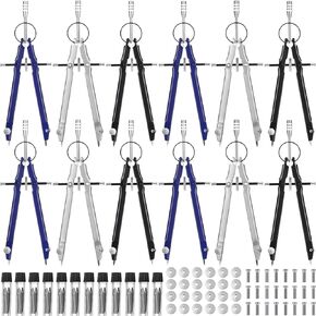 Zonon 12 Pcs Professional Geometry Compass Compass Drawing Tool Drawing Compass Metal Compass with Extra Refills and Screws Back to School Circle Drawing Tool for School Office Drafting Woodworking