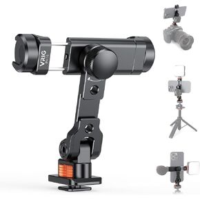 VRIG Metal Phone Tripod Mount, Universal Aluminum Smartphone Mount Adapter with 3 Cold Shoe, 1/4" Screw Mount, Arca Port and 1 Convertible Cold Shoe Adapter,Spanner,360° Rotation & 180° Tilt Angle