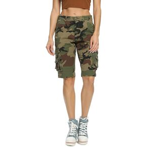 OCHENTA Women's Casual Multi-Pockets Bermuda Cargo Shorts Camo Knee Length Summer Hiking Shorts