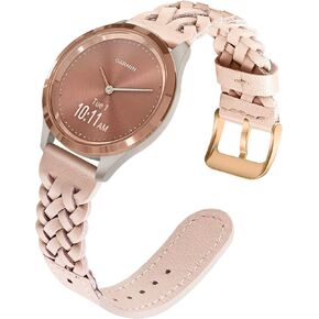 TRUMiRR Watch Band for Garmin Vivoactive 4S 40mm / Venu 2S / Venu 3S / Vivomove 3S / Forerunner 265S Rose Gold Women, 18mm Braided Leather Watchband Handmade Strap for Fossil Women's Gen 6 42mm / Gen 5E 42mm / Charter HR
