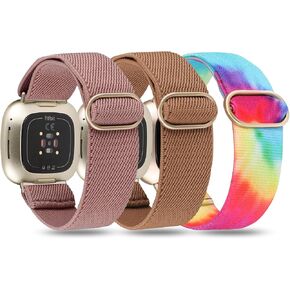 TOYOUTHS Compatible with Fitbit Versa 4/Versa 3/Sense 2/Sense Bands Women Men Elastic Nylon Fabric Strap Adjustable Metal Buckle Solo Loop Scrunchies Stretchy Bracelet Wristband, Black/Grey Floral in Kuwait