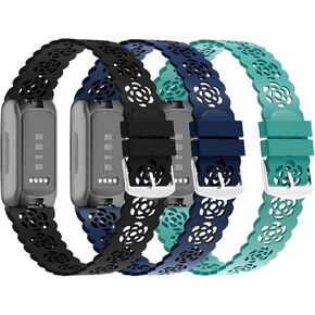 3 قطع من أربطة السيليكون الرفيعة المتوافقة مع Fitbit Inspire 3/Inspire 2/Inspire HR/Inspire، حزام معصم بديل رياضي من الدانتيل السيليكون الرفيع الضيق المجوف باللون الوردي in Kuwait