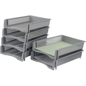 6-Pack Gray Plastic Stackable Paper Letter Tray