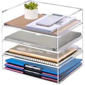 Acrylic Paper Tray Stackable Letter Tray, Clear Paper Tray Acrylic Desk Organizer, 4-Tier Acrylic Paper Organizer, Desk File Organizer A4 File Holder for Office Document Desktop File Tray