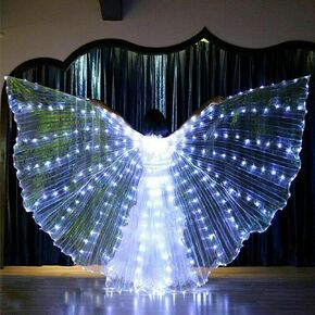LED Isis Wings Glow Light Up Belly Dance Costumes with Sticks Performance Clothing Carnival Halloween, Large LED Belly Dance Wings Glow Light Up Belly, Free Size