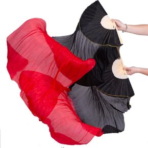 FJYIRI 1 Pair(Left+Right) Women Belly Dance Long Real Silk Fan Veils