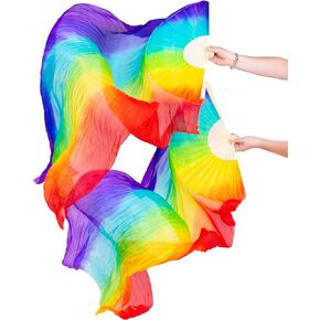 FJYIRI 1 Pair(Left+Right) Women Belly Dance Long Real Silk Fan Veils