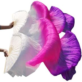 Women 1 Pair (Left+Right) Silk Belly Dance Fans Veil Belly Dancing Long Folding Fans Length 180 cm * 90 cm