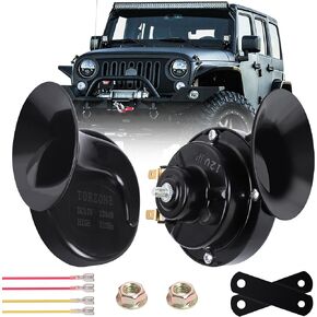 Super Loud Train Horn for Car, Torzone 2PCS Snail Double Tone Horns High Low Tone Electric Snail Horn Waterproof Universal Truck Motorcycle 12V Horn Kit