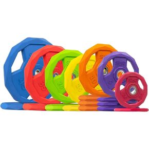 Color Coded Weight Plate 1-Inch Rubber Coated Standard Grip Plate for Barbell,Solid Cast Iron Weight Plates for Strength Training,Weightlifting,Crossfit, Fit All 25/28mm Barbells