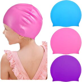 Zhanmai 3 Pieces Kids Swim Caps for Long Hair Silicone Swimming Cap for Girls Boys Kids Teens with Long Curly Hair Braids Dreadlocks Large Waterproof Swim Hat