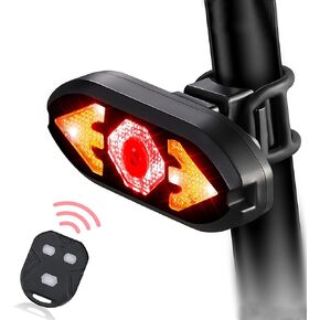 Bike Tail Light with Turn Signals, Rechargeable Bicycle Rear Light with Wireless Remote Control, Bright LED Safety Warning Taillight for Road Mountain Bicycle Cycling, IPX4 Waterproof