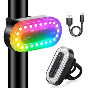 Teguangmei Bike Tail Light, Super Bright Cyclist Safety LED Warning Bike Flashlight, 7 Colors 14 Modes RGB Skateboard Light, Bicycle Rear Light Rechargeable & Waterproof, for Scooter Light Accessories