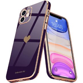 Teageo Compatible with iPhone 11 Case for Women Girl Cute Love-Heart Luxury Bling Plating Soft Back Cover Raised Full Camera Protection Bumper Silicone Shockproof Phone Case for iPhone 11, Black