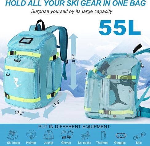 حقيبة أحذية التزلج، حذاء التزلج 55 لتر وحقيبة خوذة لنظارات التزلج والقفازات والزلاجات وألواح التزلج على الجليد والإكسسوارات in Kuwait