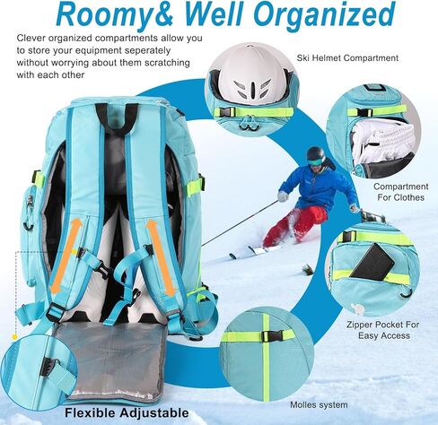 حقيبة أحذية التزلج، حذاء التزلج 55 لتر وحقيبة خوذة لنظارات التزلج والقفازات والزلاجات وألواح التزلج على الجليد والإكسسوارات in Kuwait