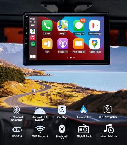 كاميرا احتياطية بخمس قنوات 1080 بيكسل مع شاشة 9 بوصة نظام Android.11، كاميرا احتياطية لتسجيل DVR لسيارات RV/الشاحنة/الشاحنة/المقطورة/سيارات الدفع الرباعي، ستيريو السيارة مع CarPlay اللاسلكي/Android Auto/BT/راديو FM/WiFi in Kuwait