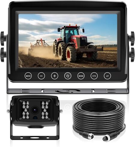 كاميرا احتياطية سلكية للرؤية الخلفية مقاس 7 بوصات 1080 بكسل AHD، كاميرا IP69K لا تسرب المياه، رؤية ليلية، مقاومة للاهتزاز 10 جيجا للحفارة/الجرار/الشاحنة/القافلة/مقود انزلاقي/المعدات الثقيلة BX71 in Kuwait