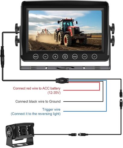 كاميرا احتياطية سلكية للرؤية الخلفية مقاس 7 بوصات 1080 بكسل AHD، كاميرا IP69K لا تسرب المياه، رؤية ليلية، مقاومة للاهتزاز 10 جيجا للحفارة/الجرار/الشاحنة/القافلة/مقود انزلاقي/المعدات الثقيلة BX71 in Kuwait
