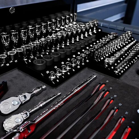 Olsa Tools Magnetic Socket Organizer (1/4-Inch Drive, 3 Row) - Magnetic Tool Organizer & Socket Holder - Tool Box Socket Organizers - Metric Black - Holds 42 Sockets - Professional Grade - Part: 1551 in Kuwait