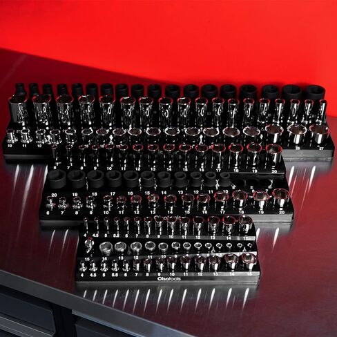 Olsa Tools Magnetic Socket Organizer (1/4-Inch Drive, 3 Row) - Magnetic Tool Organizer & Socket Holder - Tool Box Socket Organizers - Metric Black - Holds 42 Sockets - Professional Grade - Part: 1551 in Kuwait