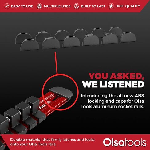 حامل مقبس ألومنيوم ABS أغطية نهاية القفل | يناسب قضبان مقبس المحرك 1/4 بوصة، 3/8 بوصة، 1/2 بوصة | 12 قطعة من أغطية نهاية ABS | بواسطة أدوات أولسا in Kuwait