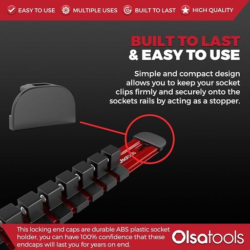 حامل مقبس ألومنيوم ABS أغطية نهاية القفل | يناسب قضبان مقبس المحرك 1/4 بوصة، 3/8 بوصة، 1/2 بوصة | 12 قطعة من أغطية نهاية ABS | بواسطة أدوات أولسا in Kuwait