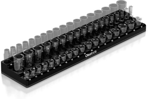 Olsa Tools Magnetic Socket Organizer (1/4-Inch Drive, 3 Row) - Magnetic Tool Organizer & Socket Holder - Tool Box Socket Organizers - Metric Black - Holds 42 Sockets - Professional Grade - Part: 1551 in Kuwait