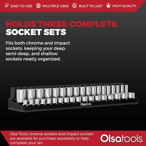 Olsa Tools Magnetic Socket Organizer (1/4-Inch Drive, 3 Row) - Magnetic Tool Organizer & Socket Holder - Tool Box Socket Organizers - Metric Black - Holds 42 Sockets - Professional Grade - Part: 1551 in Kuwait