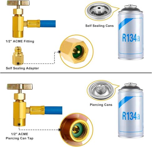 مجموعة إعادة شحن غاز التبريد من Belleone R134a، مجموعة خرطوم إعادة شحن التيار المتردد مع مقياس، R134a/R-12/R-22 يمكن للفريون الاستفادة من خرطوم إعادة الشحن مع وصلة توصيل سريعة R134a قابلة للفصل - سهلة الاستخدام in Kuwait