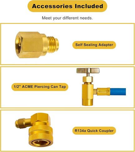 مجموعة إعادة شحن غاز التبريد من Belleone R134a، مجموعة خرطوم إعادة شحن التيار المتردد مع مقياس، R134a/R-12/R-22 يمكن للفريون الاستفادة من خرطوم إعادة الشحن مع وصلة توصيل سريعة R134a قابلة للفصل - سهلة الاستخدام in Kuwait