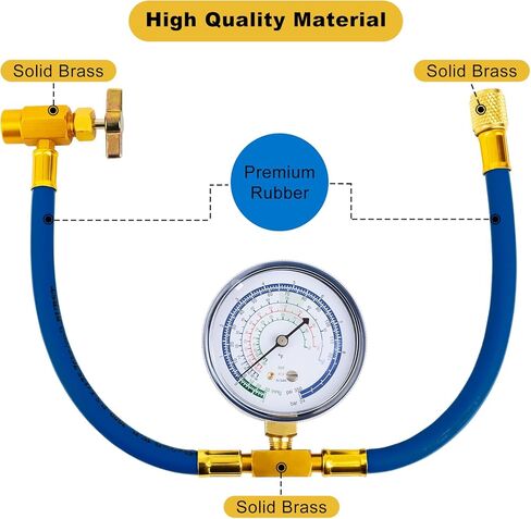 مجموعة إعادة شحن غاز التبريد من Belleone R134a، مجموعة خرطوم إعادة شحن التيار المتردد مع مقياس، R134a/R-12/R-22 يمكن للفريون الاستفادة من خرطوم إعادة الشحن مع وصلة توصيل سريعة R134a قابلة للفصل - سهلة الاستخدام in Kuwait