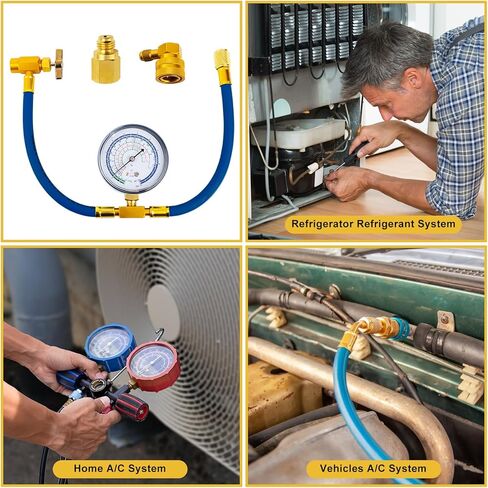 مجموعة إعادة شحن غاز التبريد من Belleone R134a، مجموعة خرطوم إعادة شحن التيار المتردد مع مقياس، R134a/R-12/R-22 يمكن للفريون الاستفادة من خرطوم إعادة الشحن مع وصلة توصيل سريعة R134a قابلة للفصل - سهلة الاستخدام in Kuwait