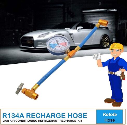 طقم خرطوم شحن مبرد السيارة R134A خرطوم إعادة شحن مع مقياس، مجموعة قياس إعادة شحن مكيف الهواء 1/2 يمكن الاستفادة من مقياس ضغط تكييف الهواء R134A من Ketofa in Kuwait