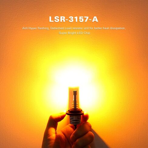 SIR IUS LED LSR 3157 3157A لمبة LED مضادة للوميض الزائد مع مقاوم متصل لضوء إشارة الانعطاف لون برتقالي كهرماني كامل الجسم من الألومنيوم، خيوط مزدوجة خالية من الأخطاء، حزمة من 2 in Kuwait