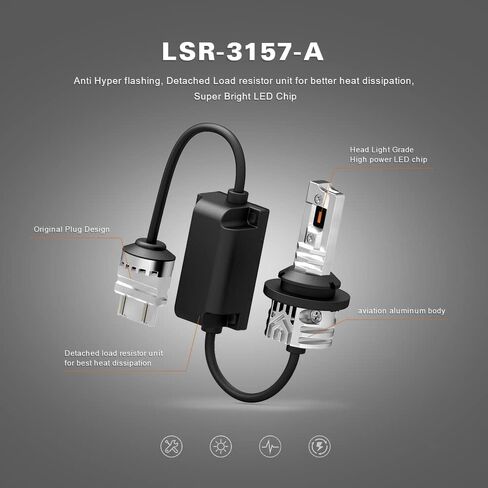 SIR IUS LED LSR 3157 3157A لمبة LED مضادة للوميض الزائد مع مقاوم متصل لضوء إشارة الانعطاف لون برتقالي كهرماني كامل الجسم من الألومنيوم، خيوط مزدوجة خالية من الأخطاء، حزمة من 2 in Kuwait