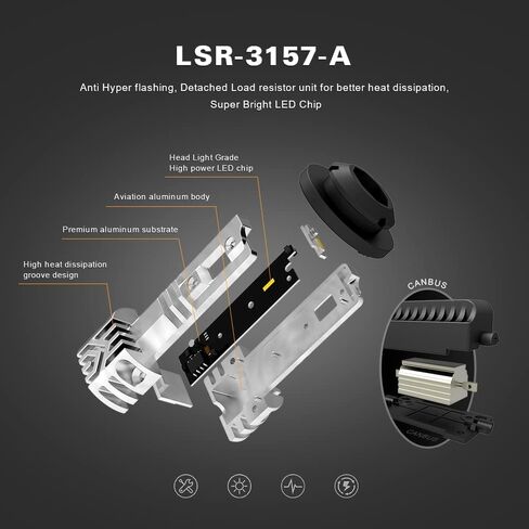 SIR IUS LED LSR 3157 3157A لمبة LED مضادة للوميض الزائد مع مقاوم متصل لضوء إشارة الانعطاف لون برتقالي كهرماني كامل الجسم من الألومنيوم، خيوط مزدوجة خالية من الأخطاء، حزمة من 2 in Kuwait