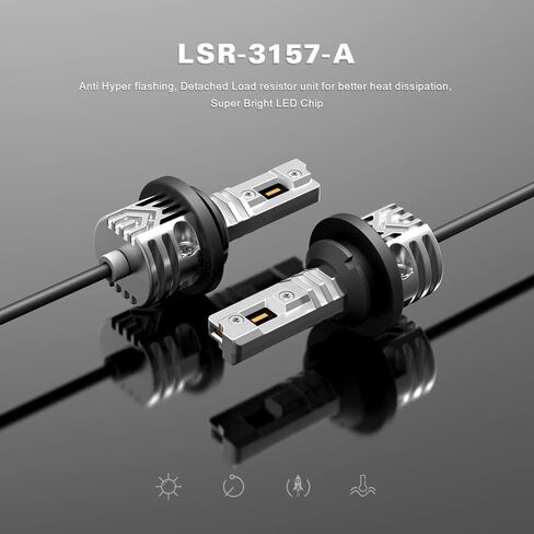 SIR IUS LED LSR 3157 3157A لمبة LED مضادة للوميض الزائد مع مقاوم متصل لضوء إشارة الانعطاف لون برتقالي كهرماني كامل الجسم من الألومنيوم، خيوط مزدوجة خالية من الأخطاء، حزمة من 2 in Kuwait