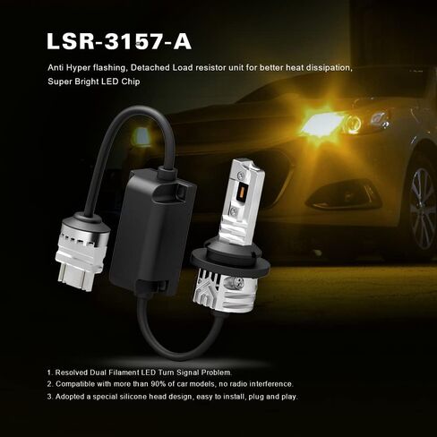 SIR IUS LED LSR 3157 3157A لمبة LED مضادة للوميض الزائد مع مقاوم متصل لضوء إشارة الانعطاف لون برتقالي كهرماني كامل الجسم من الألومنيوم، خيوط مزدوجة خالية من الأخطاء، حزمة من 2 in Kuwait