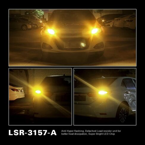 SIR IUS LED LSR 3157 3157A لمبة LED مضادة للوميض الزائد مع مقاوم متصل لضوء إشارة الانعطاف لون برتقالي كهرماني كامل الجسم من الألومنيوم، خيوط مزدوجة خالية من الأخطاء، حزمة من 2 in Kuwait