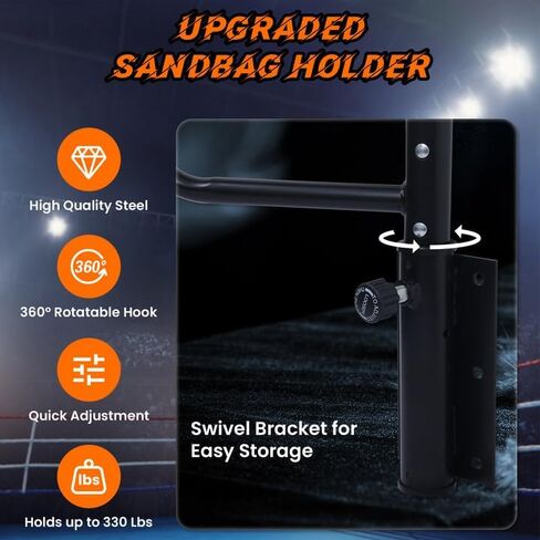 حامل حقيبة شديدة التحمل - حامل كيس رمل مثبت على الحائط قابل للتعديل، حامل كيس ملاكمة شديد التحمل يدور 180 درجة، حامل كيس ملاكمة للمنزل أو صالة الألعاب الرياضية أو النادي، سعة وزن 400 رطل in Kuwait