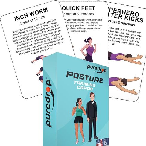 Puredrop Posture Training Aid for Men and Women Cards: Great Training Drills for Standing Straighter and Prouder Posture Corrector Exercises That Can be Done at Home Strengthen Neck Shoulder and Back in Kuwait