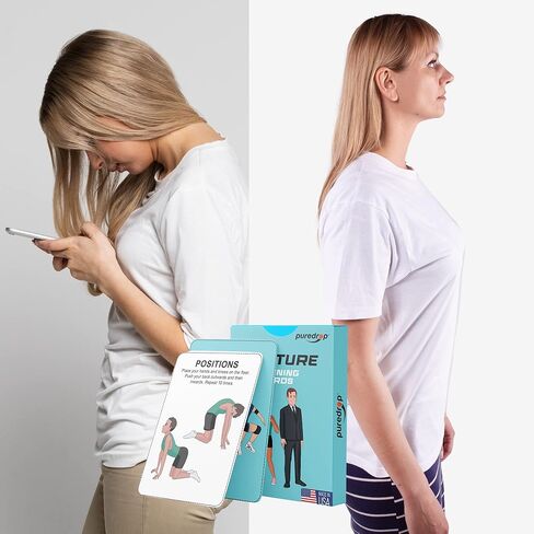 Puredrop Posture Training Aid for Men and Women Cards: Great Training Drills for Standing Straighter and Prouder Posture Corrector Exercises That Can be Done at Home Strengthen Neck Shoulder and Back in Kuwait