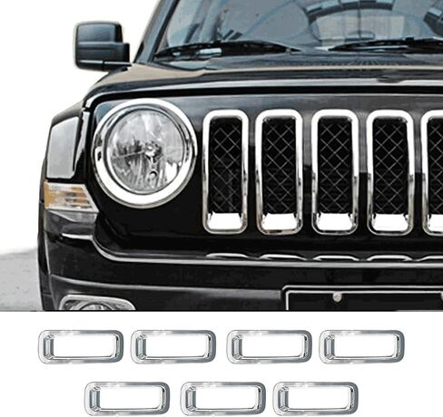 SQQP Front Grille Grill Mesh Insert Decoration Trim Cover Compatible with 2011-2016 Jeep Patriot, ABS Chrome 7pcs in Saudi Arabia