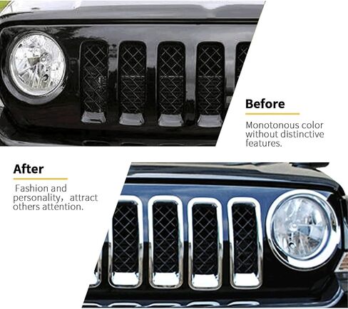 SQQP Front Grille Grill Mesh Insert Decoration Trim Cover Compatible with 2011-2016 Jeep Patriot, ABS Chrome 7pcs in Saudi Arabia