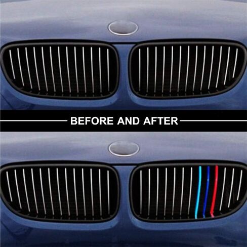 NYZAUTO M-Colored Stripe Grille Insert Trims Compatible with BMW 2013-2018 F30 3 Series 316i 318i 320i 328d 328i 335i 340i Kidney Grill (11 Beams, Not Fit 8 Beams) in Kuwait