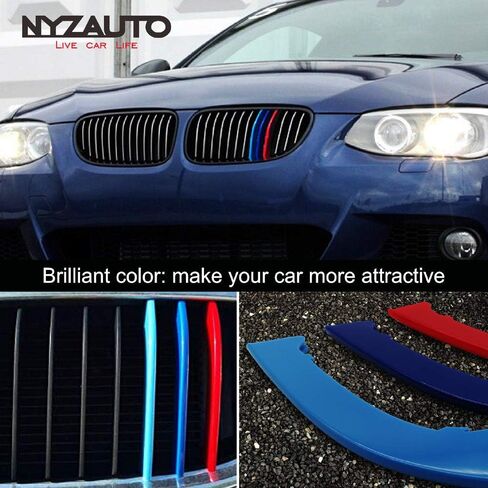 NYZAUTO M-Colored Stripe Grille Insert Trims Compatible with BMW 2013-2018 F30 3 Series 316i 318i 320i 328d 328i 335i 340i Kidney Grill (11 Beams, Not Fit 8 Beams) in Kuwait